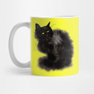 Cute Black Sitting Fluffy Cat Mug